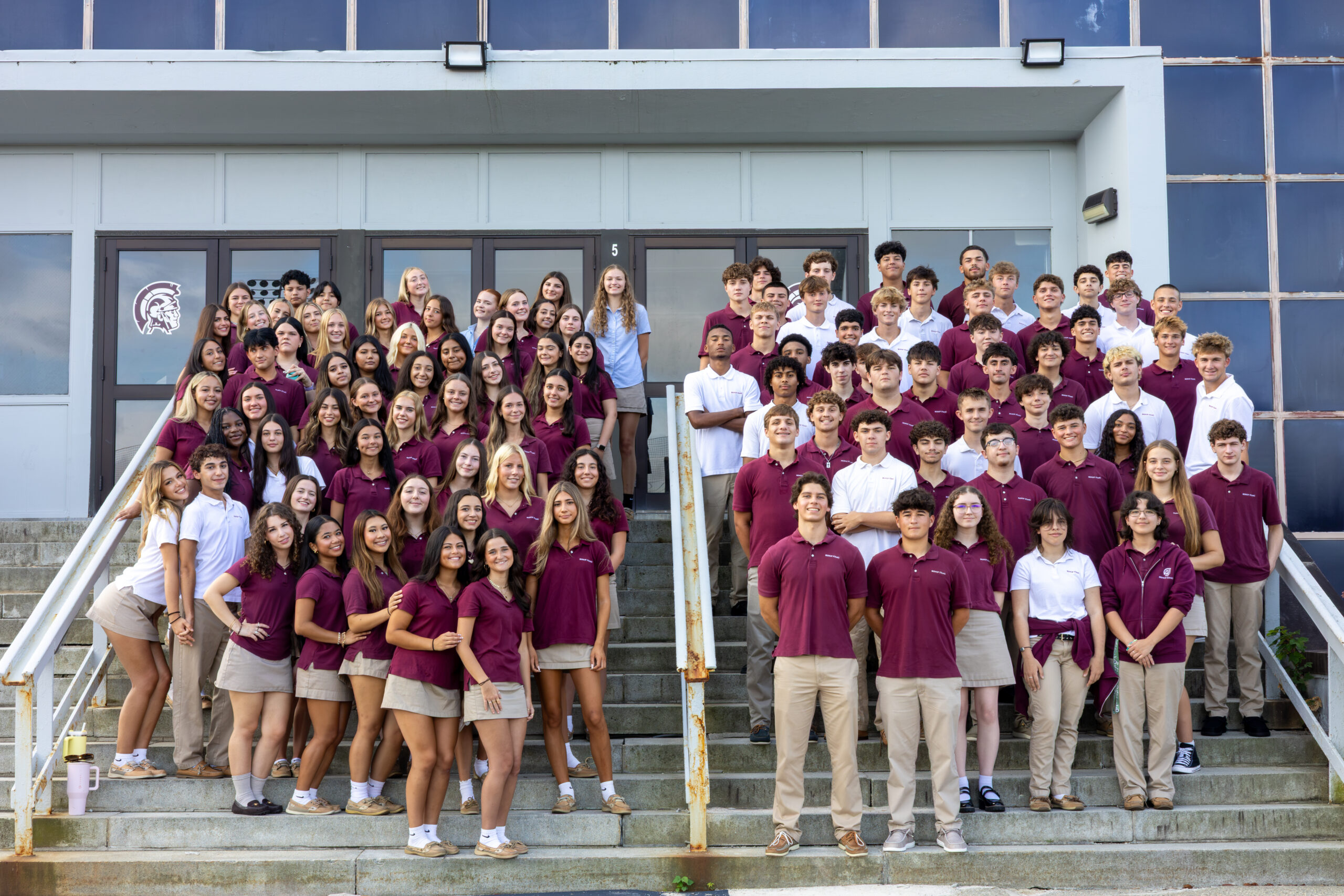 Bishop Stang students gathered on the school steps.